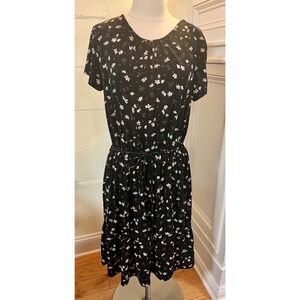 Banana Republic‎ Black Floral Knee Length Blouson Dress Size Medium